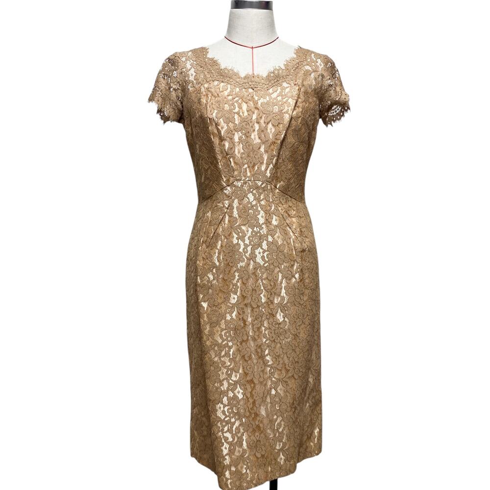 Vintage Womens Homemade Tan Lace Short Sleeve Dress Bolero Jacket Set - Picture 2 of 11